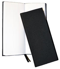 black hardbound fabric tally bookss
